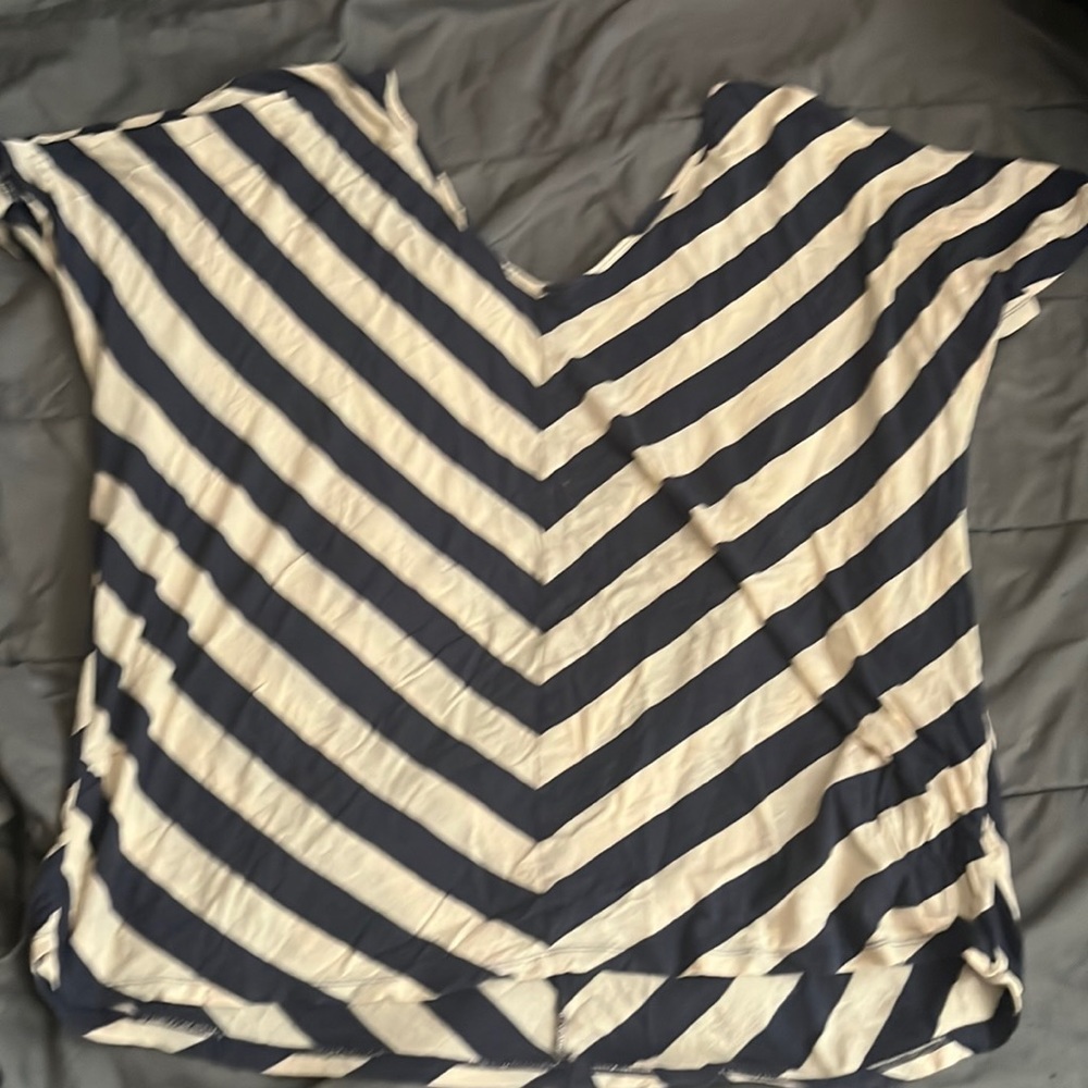 Blue and tan striped t-shirt